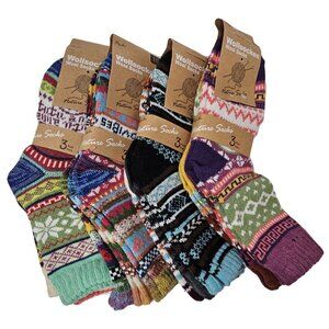 Women Winter Socks Warm Wool Socks Thick Hiking Boot Cozy Casual Prints 12-PACK